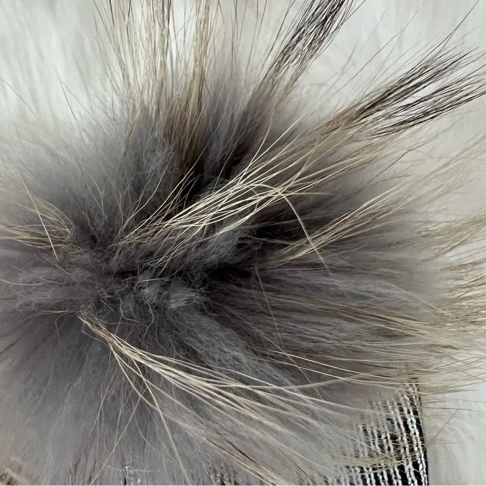 Bari Lynn Silver Metallic Beanie with Fur PomPom